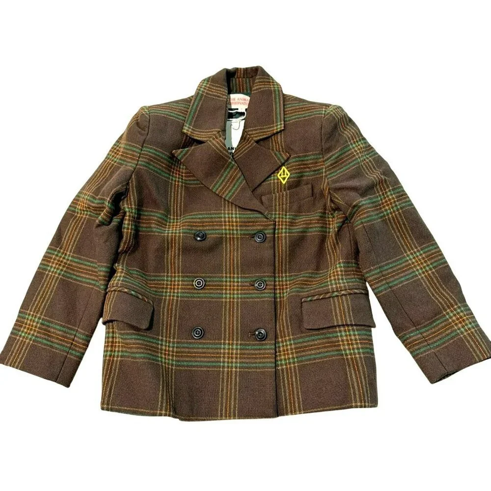 The Animals Observatory Plaid Double-Breasted Blazer Jacket Size 4 New